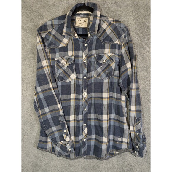 BKE Other - BKE Vintage Button Large shirt athletic fit long sleeve blue plaid pearl snap